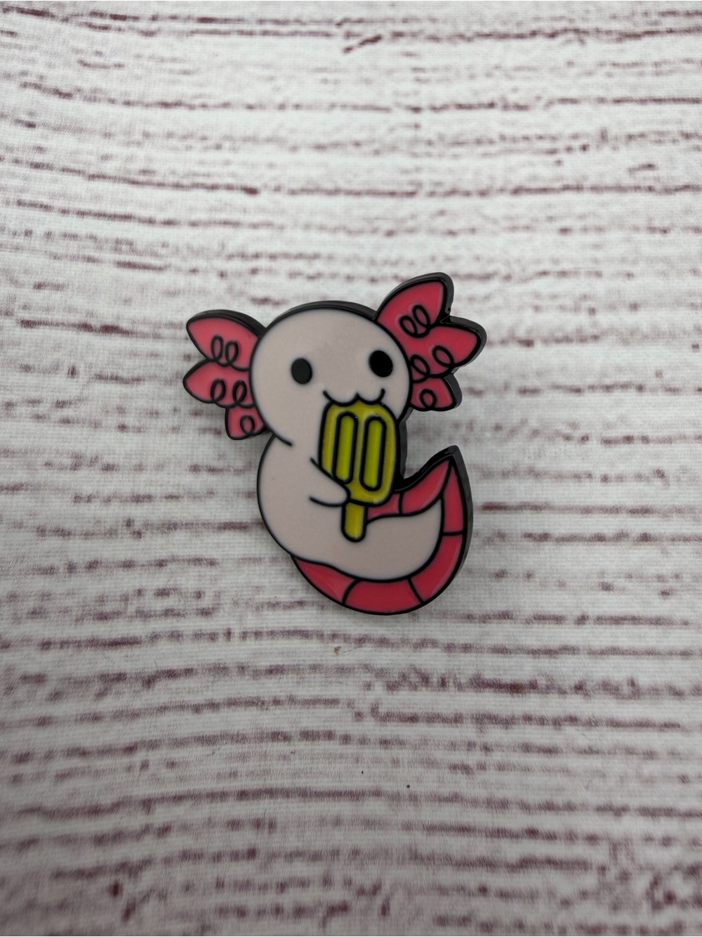 Pink Axolotl Pet Pin - Cute Pink Axolotl with Yellow Popsicle